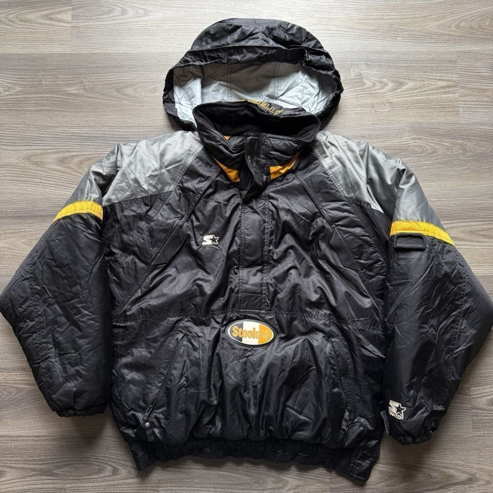 Vintage Starter Pittsburgh Steelers Puffer Pullover Jacket Men's Sz L Black NFL